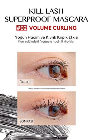 Hacimli Kıvrık Kirpik Etkisi Veren Maskara Clio Kill Lash Superproof Mascara (02 Volume Curling)
