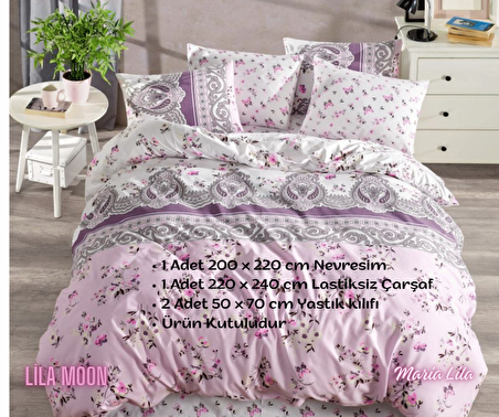 Ranforce Light Maria Lila Çift Kişilik Pamuklu Nevresim Takımı
