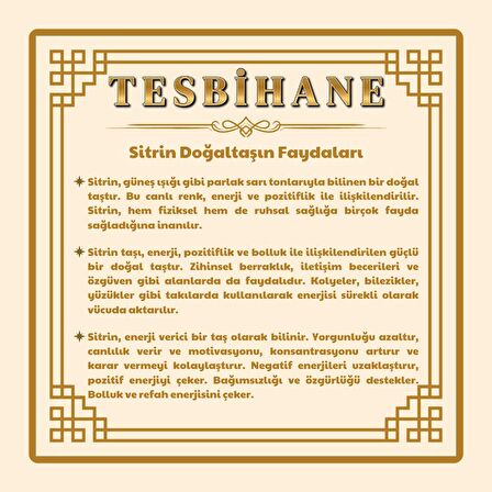 Tesbihane Hayat Ağacı Tasarım Zarif İp Zincirli Sitrin Doğaltaş Kadın Kolye