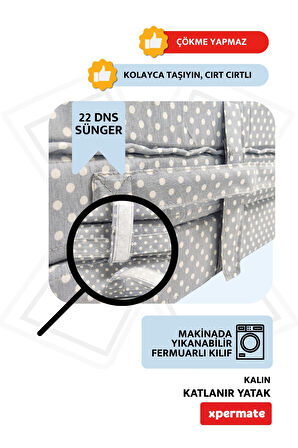 XPERMATE Katlanır Sünger Yatak, Yer Yatağı, Katlanır Yer Minderi, Misafir Yatağı 80x180x8 Gri Puantiyeli