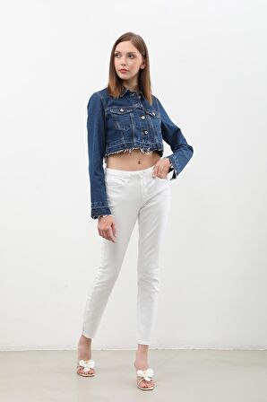 Kadın Likralı Skinny Jean Pantolon Beyaz