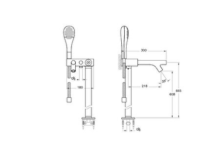 VitrA İstanbul A41819 Joystick Küvet Bataryası, Yerden, El Duşlu Krom