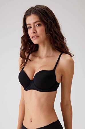 2'li Ekonomik Paket Siyah-beyaz 6329-3 Lyon Balenli Double Push Up Micro Sütyen Set (slip Hediyeli)