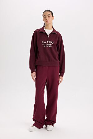 DeFacto Straight Fit Beli Lastikli Cepli Yüksek Bel Kalın Basic Düz Eşofman Altı B8571AX24WNBR248