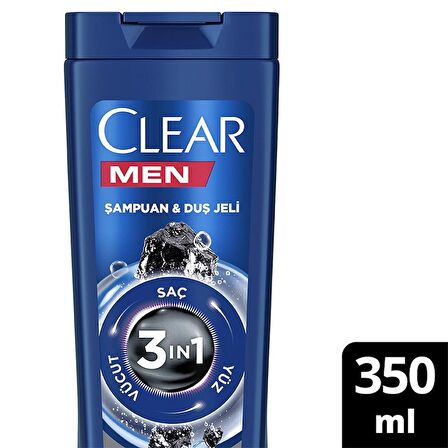 Clear Men Arındırıcı Kömür 3 in 1 Kepeğe Karşı Şampuan ve Duş Jeli 350 ml