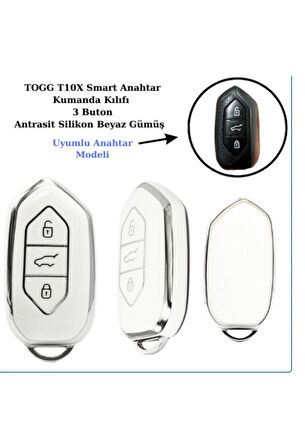 Togg T10x Uyumlu Anahtar Koruma kılıfı Beyaz / Gümüş Detaylı Lütfen Anahtar Teyiti Yapınız