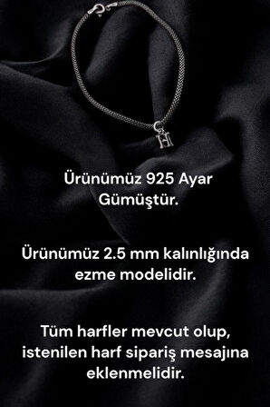 925 Ayar Gümüş 2.5 mm Ezme Model Harfli Bileklik