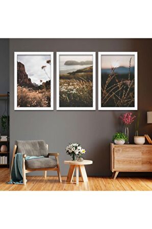 Gold Aynalı Pleksi Çerçeveli Papağan Aynalı Üçlü Mdf Tablo Seti