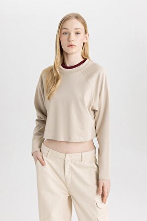 DeFacto Coool Loose Fit Bisiklet Yaka Basic Düz Uzun Kollu Tişört C4401AX24SPBG106