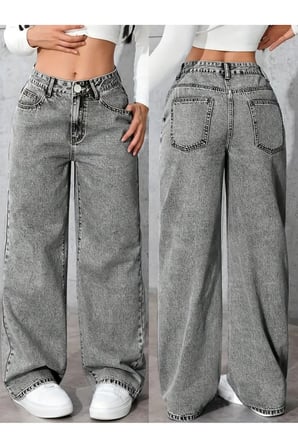 Alessi Kadın Gri Palazzo Jeans Likralı Süper Yüksek Bel Salaş Denim Kot Pantolon