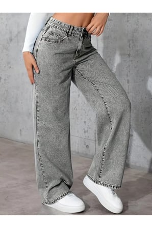 Alessi Kadın Gri Palazzo Jeans Likralı Süper Yüksek Bel Salaş Denim Kot Pantolon