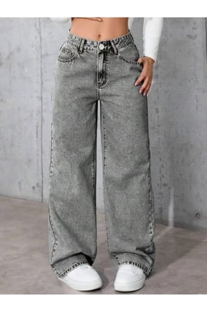Alessi Kadın Gri Palazzo Jeans Likralı Süper Yüksek Bel Salaş Denim Kot Pantolon