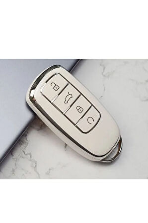 Chery Tiggo 8 Pro Omoda 5 Anahtar Kılıfı Beyaz/Krom (Gümüş)  Lütfen 2.Resime Bakınız