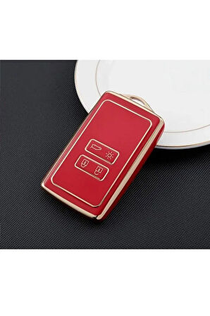 Renault Austral Uyumlu Anahtar Koruma Kılıfı Kırmızı Renk Altın Detaylı 2.Resime Bakınız