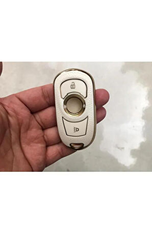 Opel Astra K Ve Insignia Grand Uyumlu Anahtar Koruma Kılıfı Anahtarsız Çaliştırma Lüx Beyaz Gold