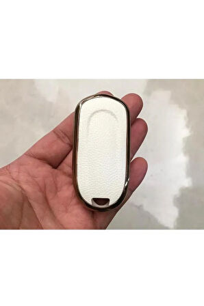 Opel Astra K Ve Insignia Grand Uyumlu Anahtar Koruma Kılıfı Anahtarsız Çaliştırma Lüx Beyaz Gold