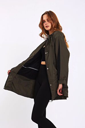 Micro Haki Midi Yağmurluk & Rüzgarlık