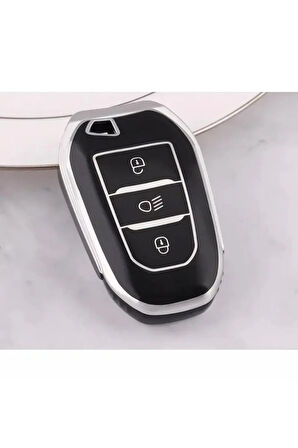 Citröen C3 C4 C5 Aircross Anahtar Koruma Kılıfı Far Tuşlu 2.resime Bakınız Siyah/Krom
