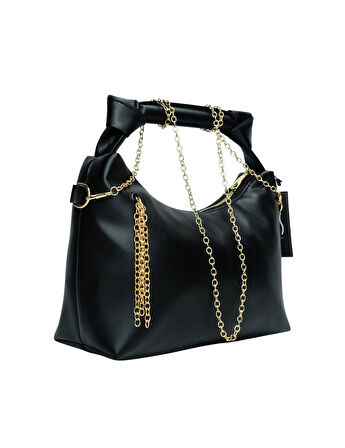 Zincir Askılı Deri Çanta-Siyah