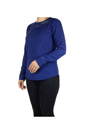 KADIN YAKASI VE KOLLARI TAŞLI SPOR BLUZ