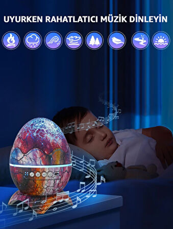 Dinazor Yumurtası Gece Lambası Projektör Uzaktan Kumandalı Nebula Gece Lambası Hoparlörlü