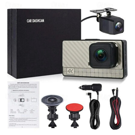 Ozmik 4k Cardshcam 170 Derece Geniş Açı 3 İnç IPS Araç Kamerası WiFi/Gece Görüşü/G-Sensör Ön/Arka