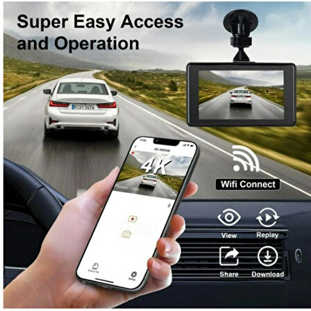Ozmik 4k Cardshcam 170 Derece Geniş Açı 3 İnç IPS Araç Kamerası WiFi/Gece Görüşü/G-Sensör Ön/Arka