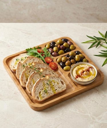 4 BÖLMELİ BAMBU KARE SUNUM TABAĞI KAHVALTI TABAĞI 28 CM