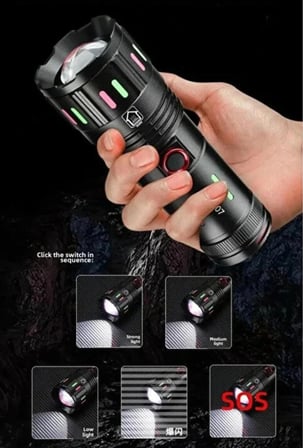 LED El Feneri 2000 Lümen USB Şarj Edilebilir Flash Işığı Yüksek Güçlü El Feneri 