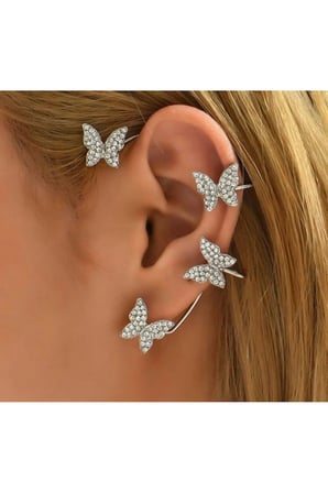 Kadın Pırlanta Kesim Taşlı Kelebek Desenli Earcuff/Kıkırdak Küpe 1 Adet SAĞ Kulak