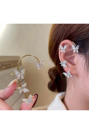 Kadın Pırlanta Kesim Taşlı Kelebek Desenli Earcuff/Kıkırdak Küpe 1 Adet SAĞ Kulak