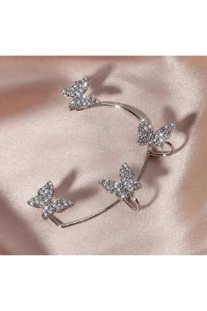 Kadın Pırlanta Kesim Taşlı Kelebek Desenli Earcuff/Kıkırdak Küpe 1 Adet SAĞ Kulak