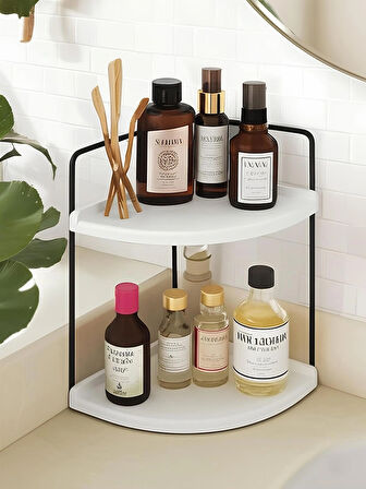 Dekoratif 2 Katlı Raf | Çok Amaçlı Organizer Paslanmaz Çelik & Ahşap Stand – Salon, Mutfak, Banyo, Çalışma Alanı İçin