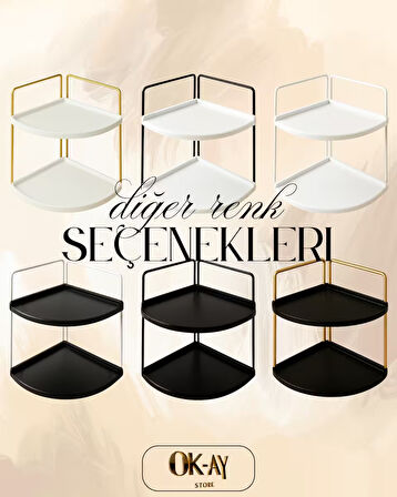 Dekoratif 2 Katlı Raf | Çok Amaçlı Organizer Paslanmaz Çelik & Ahşap Stand – Salon, Mutfak, Banyo, Çalışma Alanı İçin