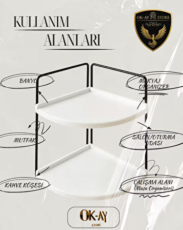 Dekoratif 2 Katlı Raf | Çok Amaçlı Organizer Paslanmaz Çelik & Ahşap Stand – Salon, Mutfak, Banyo, Çalışma Alanı İçin