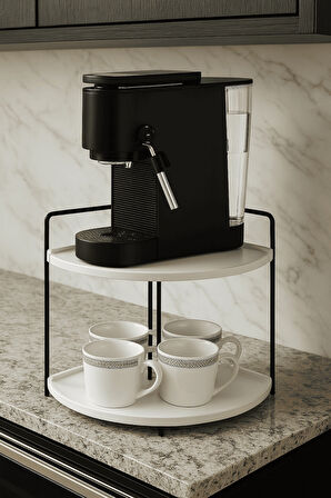 Dekoratif 2 Katlı Raf | Çok Amaçlı Organizer Paslanmaz Çelik & Ahşap Stand – Salon, Mutfak, Banyo, Çalışma Alanı İçin