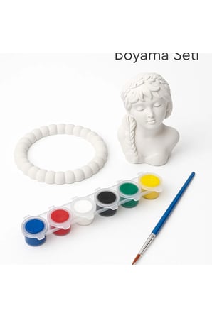 Alç? Boyama Seti – Kad?n Büst Figür + Boncuk Çerçeve | Akrilik Boya & F?rça Dahil