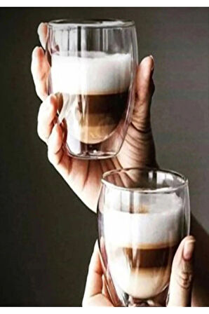 Çift Camlı Çift Cidarlı Cam Kupa 300 ml Ev Ofis Fincanı Çift Katlı Isı Yalıtımlı Cam Bardak