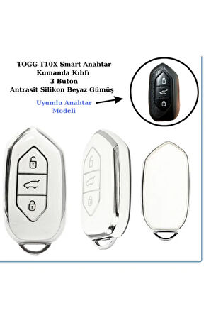 Togg T10x Uyumlu Anahtar Koruma kılıfı Beyaz / Gümüş Detaylı Lütfen Anahtar Teyiti Yapınız