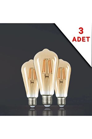 3 Adet Led Filamanlı E27 Rustik Ampul 4 Watt Gün Işığı St64 sfsff333, one size