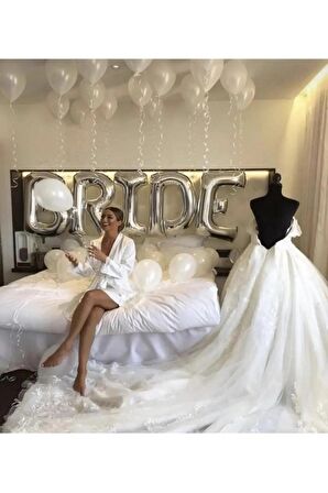Gümüş Bride Folyo Balon 20 Adet Metalik Beyaz Balon Set