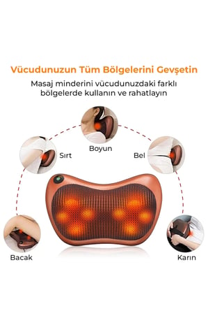 Shiatsu Boyun ve Sırt Masaj Yastığı | Isıtmalı 8 Döner Masaj Başlığı | Ev, Ofis ve Araç Kullanımı | Araç Çakmak Girişli