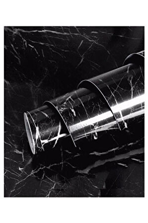 Mermer Desenli Siyah Tezgah Arasi Folyo Kaplama 5 Metre Tezgah Dolap Mutfak Kağıdı Yapışkanlı