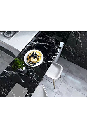 Mermer Desenli Siyah Tezgah Arasi Folyo Kaplama 5 Metre Tezgah Dolap Mutfak Kağıdı Yapışkanlı