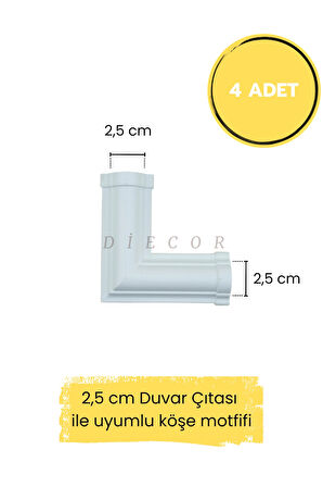 Dekoratif Polimer Boyanabilir 2,5 cm Duvar Çıtası Uyumlu Köşe Motifi