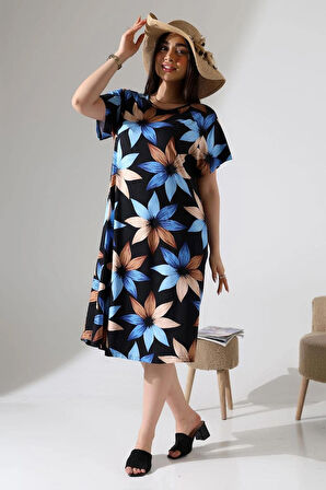 KADIN BÜYÜK BEDEN LİKRALI ESNEK VE RAHAT VİSKON ELBİSE