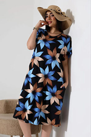 KADIN BÜYÜK BEDEN LİKRALI ESNEK VE RAHAT VİSKON ELBİSE