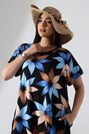 KADIN BÜYÜK BEDEN LİKRALI ESNEK VE RAHAT VİSKON ELBİSE