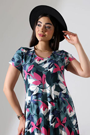 KADIN BÜYÜK BEDEN VİSKON İÇ GÖSTERMEZ ÇAN ELBİSE