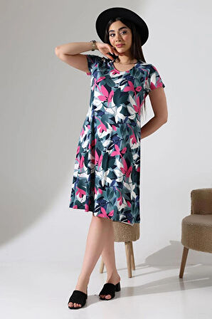 KADIN BÜYÜK BEDEN VİSKON İÇ GÖSTERMEZ ÇAN ELBİSE